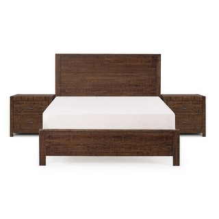 3 Pc Bedroom Set, Queen Size Solid Wood Frame Bed with 2 Versatile ...