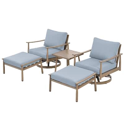 5-Piece Aluminum Patio Conversation Set with Swivel Chairs,End Table and Cushions