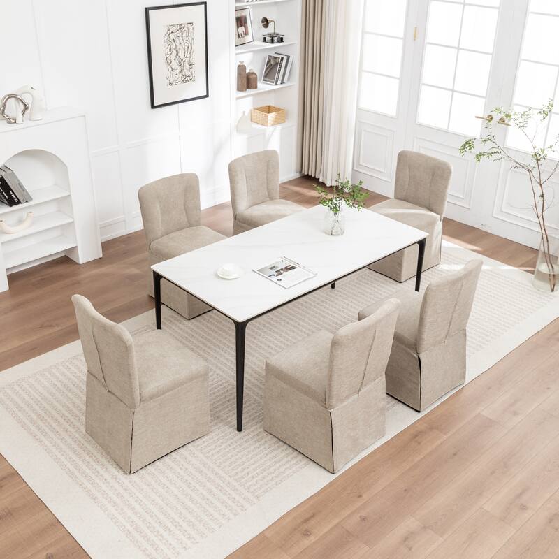 2-Piece Linen Dining Chairs, Modern Fabric Side Chairs,with Padded Seat and Backrest, Upholstered Armless Chairs