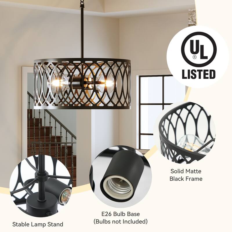 13" 2-Light Dimmable Modern Drum Chandelier with Adjustable Height