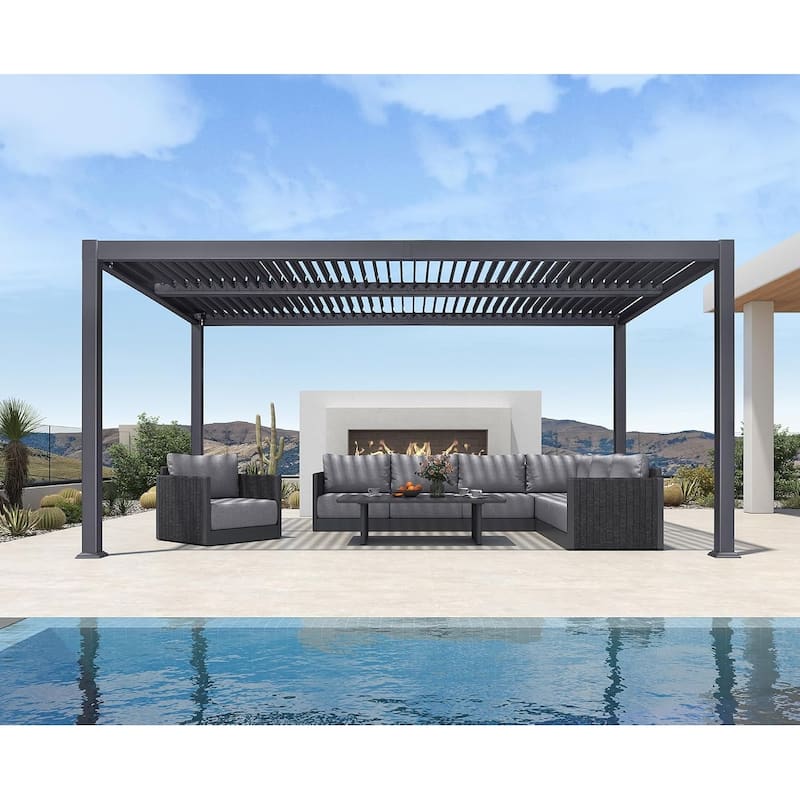 PURPLE LEAF Louvered Pergola Sun Shade Shelter with Adjustable Metal Roof for Patio Hardtop Pergola - 11.5' x 15' - Grey
