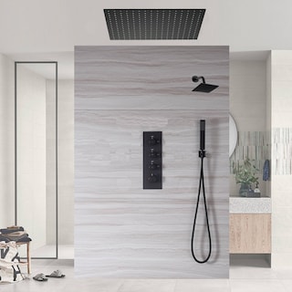 matte black 20 inch rain shower heads 3 way thermostatic shower system with regular shower - 7'6" x 10'9"