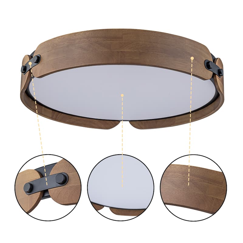 1-Light Farmhouse Wood Integrated LED Flush Mount Ceiling Light