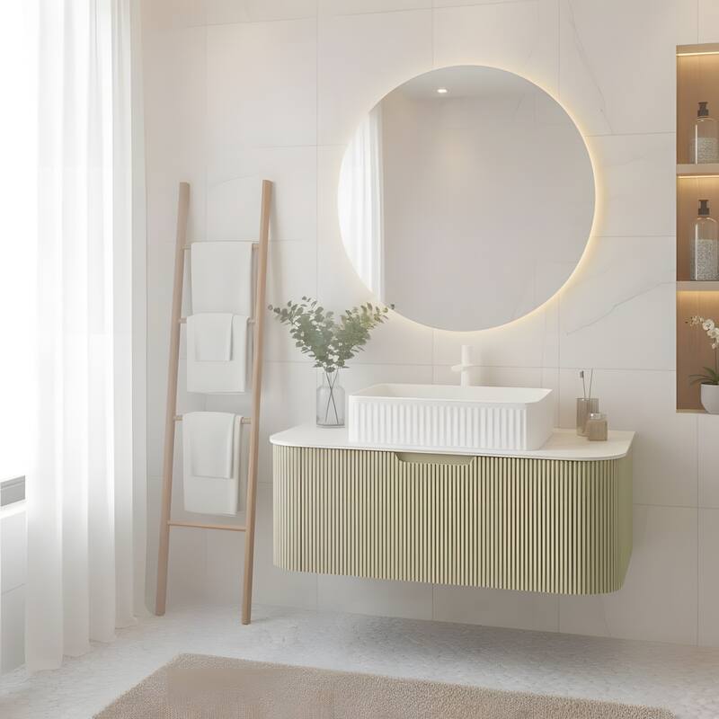 Wall Mounted Bathroom Vanity with White Rectangular Ceramic Basin