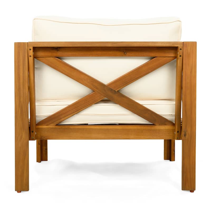 Outdoor Acacia Wood Club Wooden Armchair with Cushions ， Conversation Set,Teak Finish,Beige Cushion set of 2