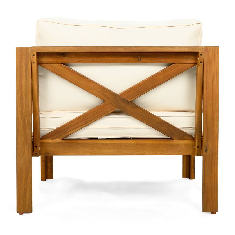 Outdoor Acacia Wood Club Wooden Armchair with Cushions ， Conversation Set,Teak Finish,Beige Cushion setof 4