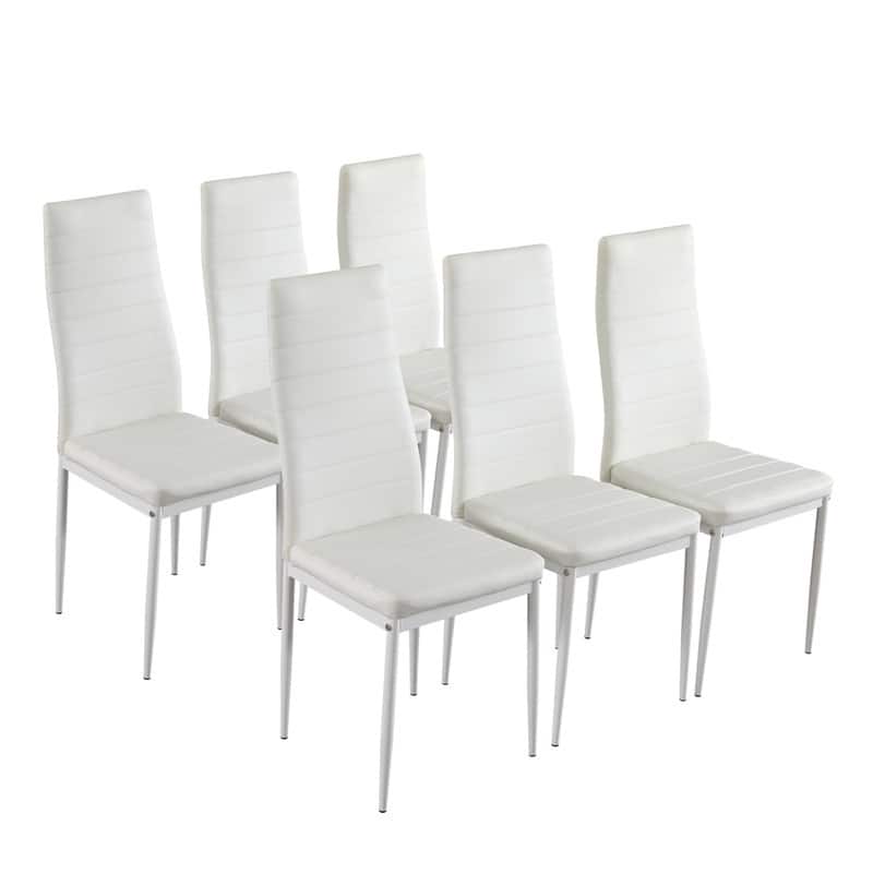 High Backrest PU Leather Dining Chairs (Set of 6) - White