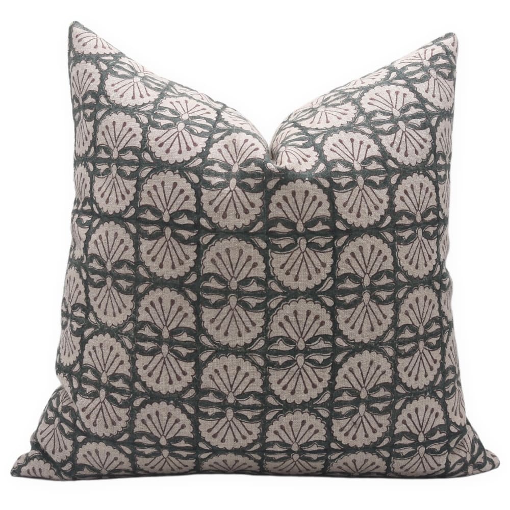 Fabdivine Dark Green Hand Floral Print Throw Vintage Bed Room Pillow Cover