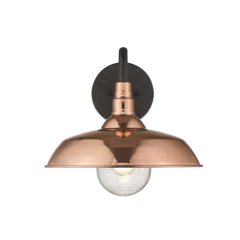 1-Light Outdoor Flush Mount Wall Light with Clear Seedy Glass Shade and Steel Fixture Garden Lighting