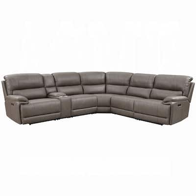 Chern Power Motion Recliner Sectional Sofa, 2 Cupholder Brown 120 Inch