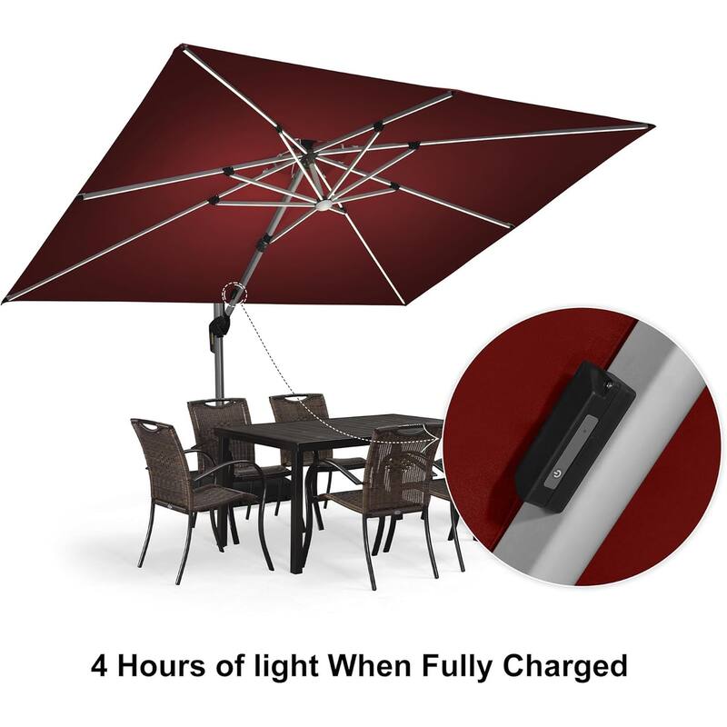 PURPLE LEAF 9/10/11 ft Square 09x12 ft Rectangle Double Top LED Patio Cantilever Umbrella with Base