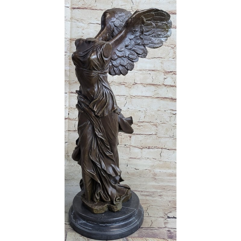 Winged Nike Samothrace Bronze Sculpture Marble Base Hot Cast Figurine Figure Art