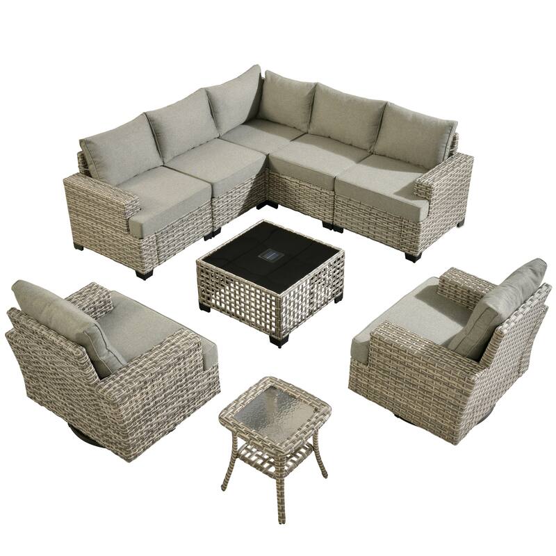 HOOOWOOO 9-piece Patio Wicker Sofa Swivel Chair Sectional Set