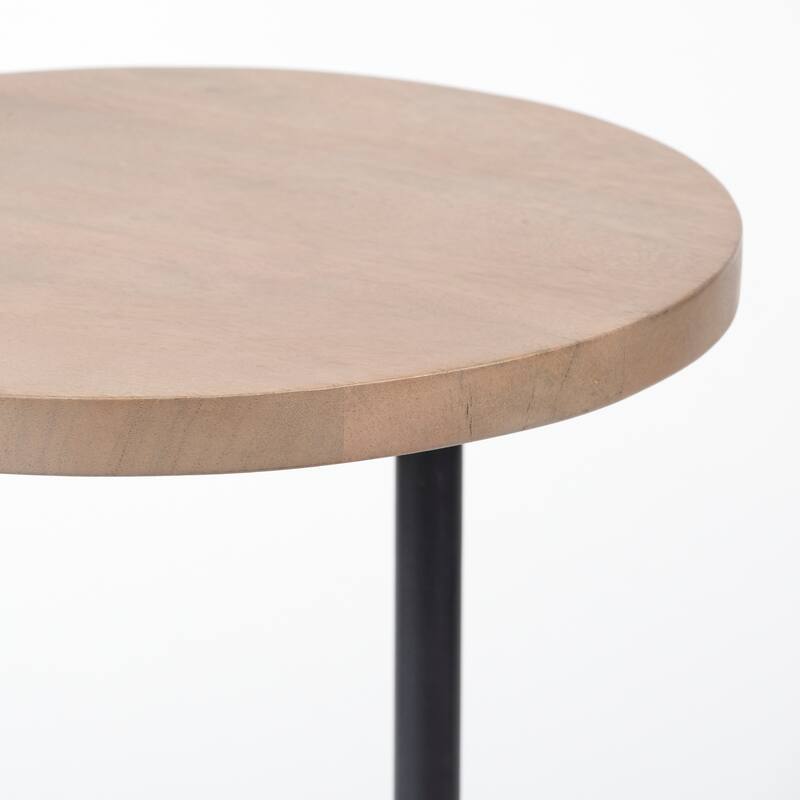Ballatine I Light Brown Solid Wood Round Top W/ Black Metal Base Accent Table - 15.0L x 15.0W x 27.0H