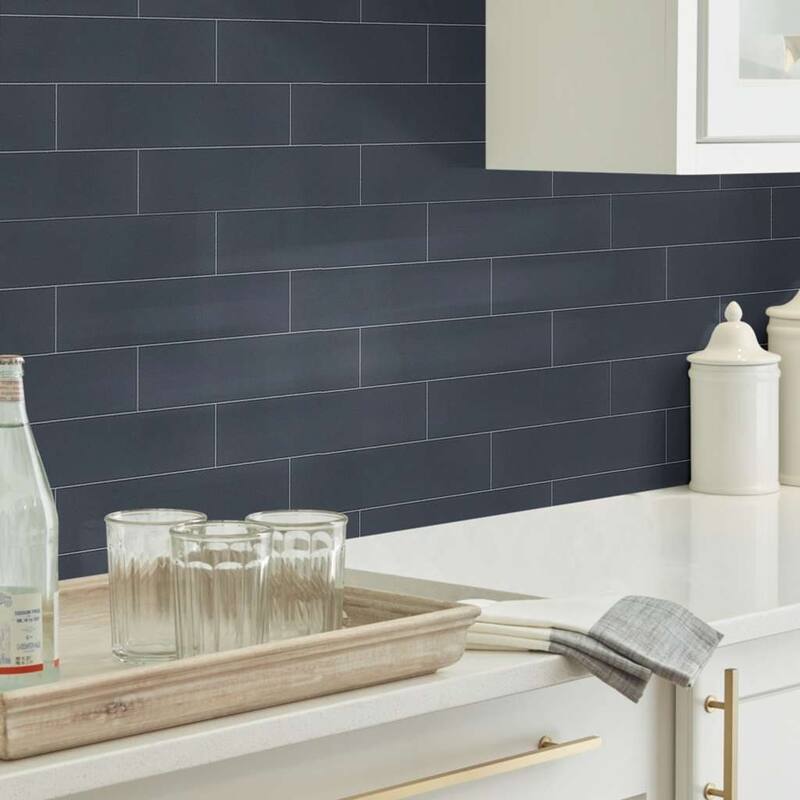 Shaw Lane Ave - 4" x 16" Rectangle Tile - Glossy Porcelain Visual - - Midnight