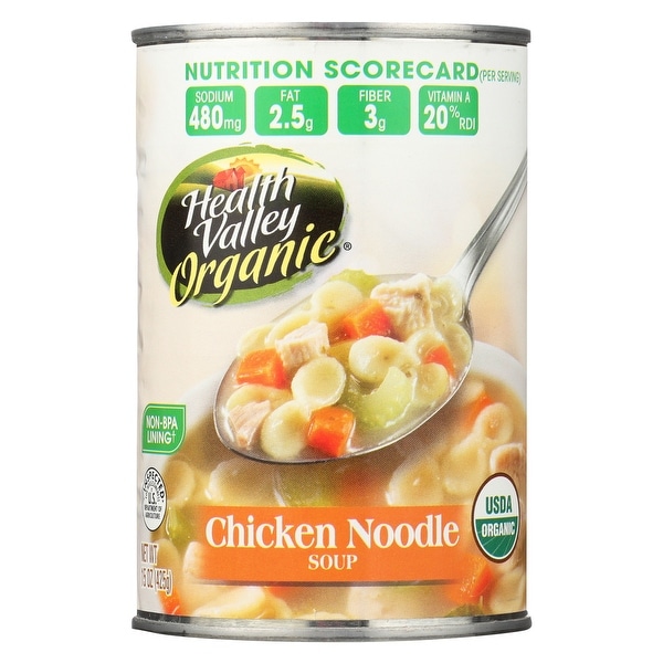 Health Valley Organic Soup - Chicken Noodle, No Salt Added - Case of 12 - 15 oz.