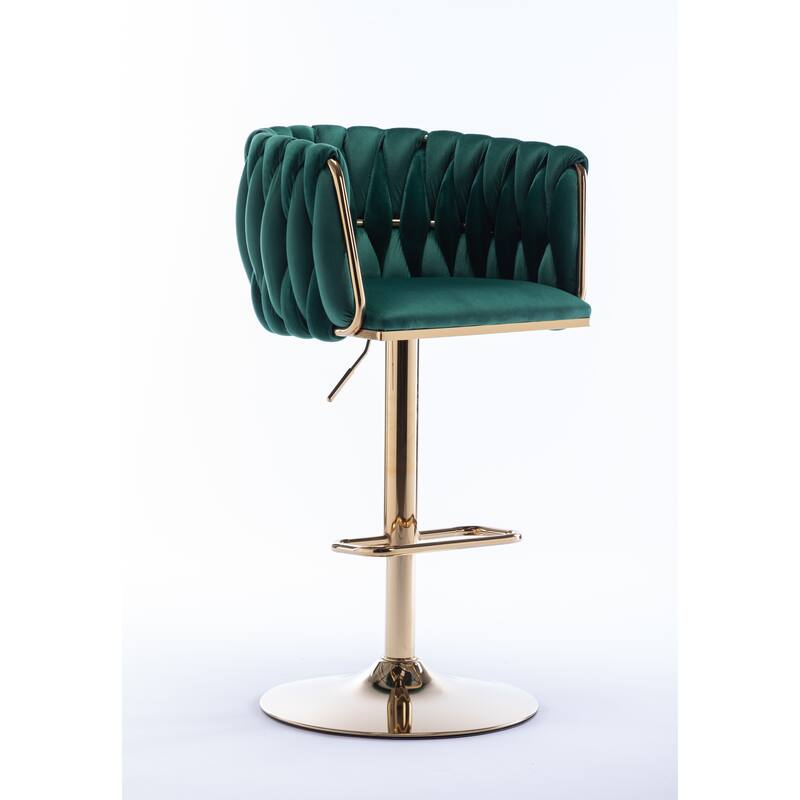 Set of 2 Bar Stools with Chrome Footrest and Base Swivel Height Adjustable Mechanical Lifting Velvet, Simple Bar Stoo