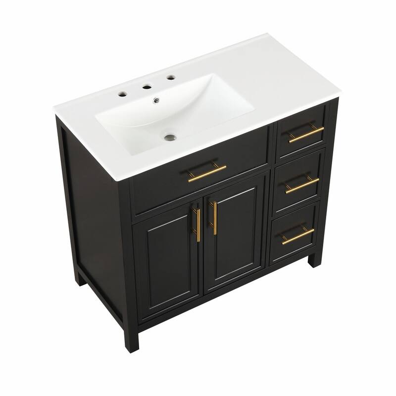 36" Bathroom Vanity with Sink Top, Cabinet with Two Doors and Three Drawers