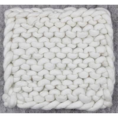 Chain Knitted Trivet WHITE 8x8 Wool - A - WHITE
