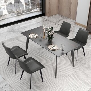 63" Dining Table for 6 with Sintered Stone Tabletop and Metal Legs ...