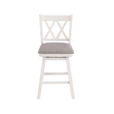 37.5" White High Double Cross Bar Stool with Swivel Seat