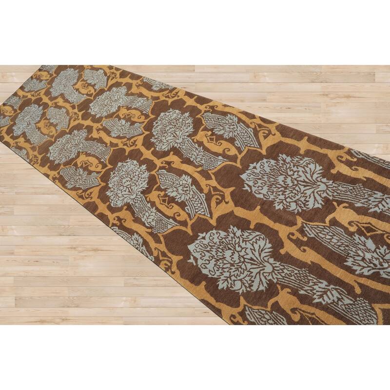 3x10 Tibetano Runner Hand Knotted Wool Brown Tibetan Arts & Crafts Rug - 3' x 10'