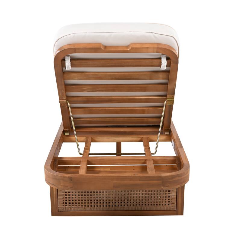 Christopher Knight Home - Veridiana Patio Acacia Wood ann PE Rattan Chaise Lounger with Removable Cushion