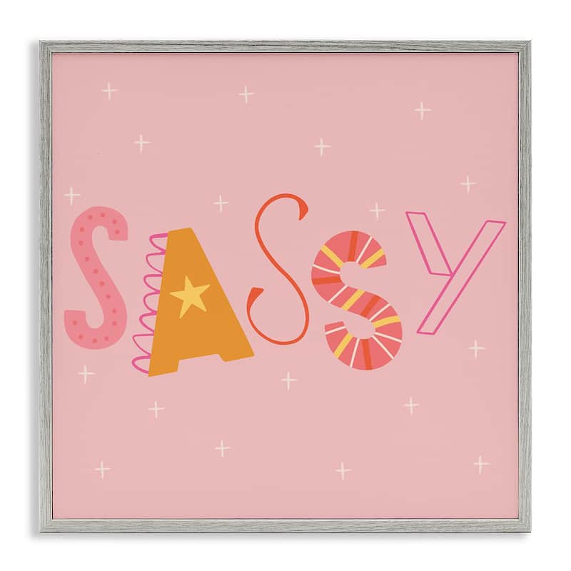 Stupell Pink & Yellow Sassy Typography Framed Giclee Art Design By Sazerelli Designs - 24 x 24 - Grey