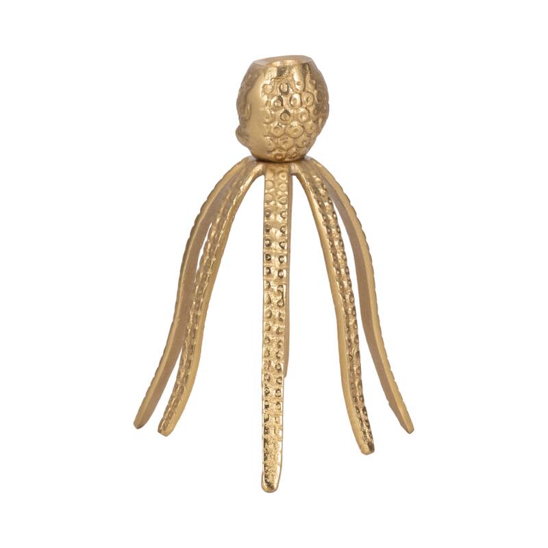 Metal Coastal Octopus Taper Candle Holder - Gold - 10.0"