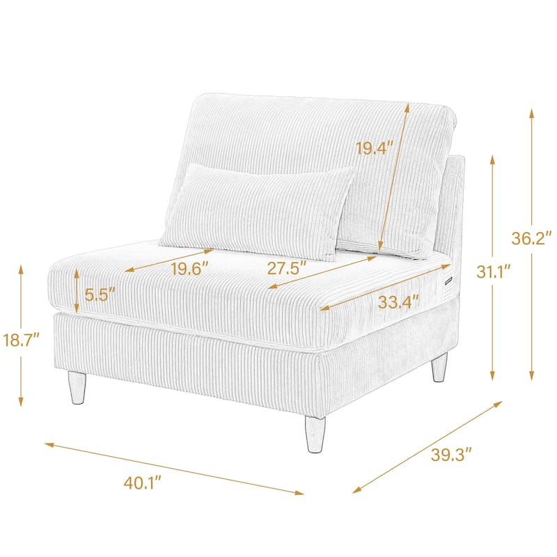 Corduroy Accent Chair with Ottoman Modular Couch Sectional Sofa