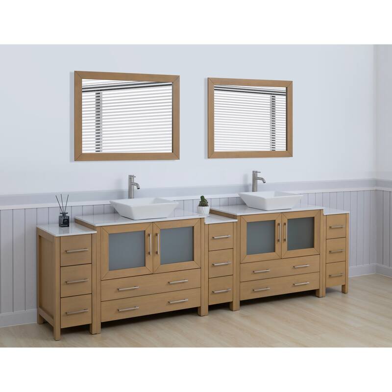 Vanity Art 108" Double Sink Bathroom Vanity Set with Engineered Marble Top and Free Mirrors