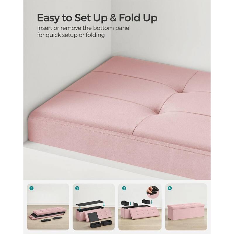 Velvet Padded Storage Ottoman Bench with Foldable Design and Hidden Compartment for Living Room or Bedroom