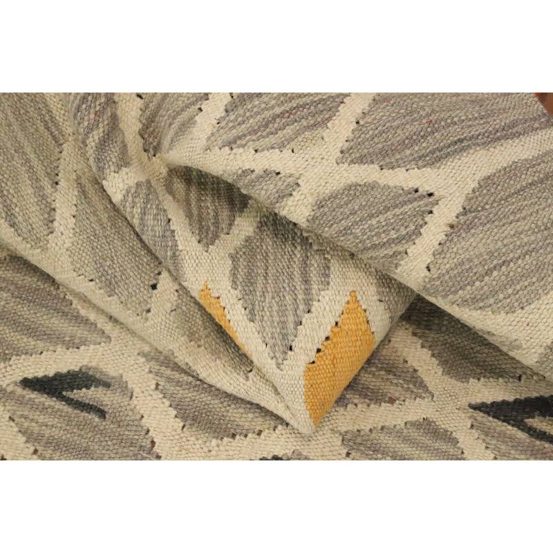 Hand Woven Oriental 100% Wool Carpet Southwestern Modern Greys & Charcoal Kilim Runner Rug - 9' 9'' X 2' 8''