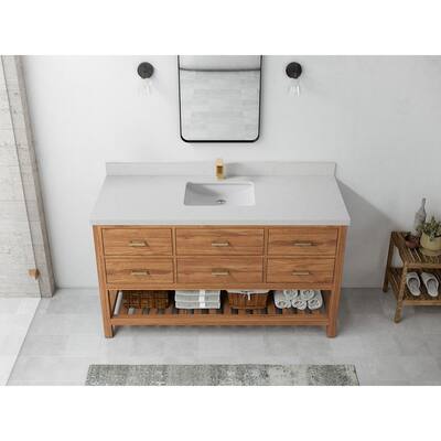 Willow Collections 60 in. W x 22 in. D Parker Solid Teak Single Sink Bathroom Vanity with Countertop