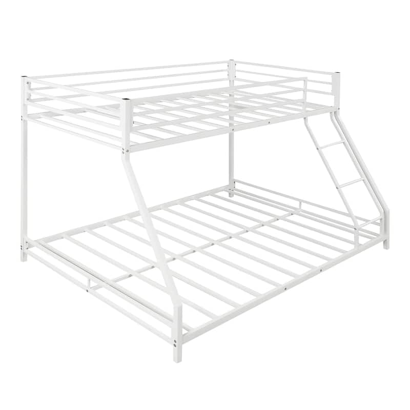 Modern Style Twin over Full Metal Low Bunk Bed with Sloping Stairs and