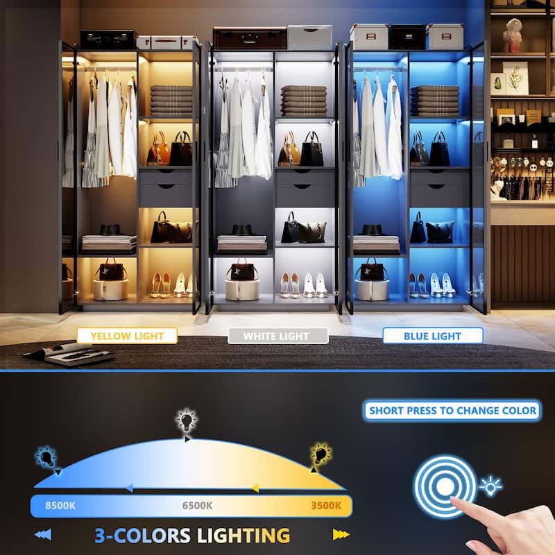2-Door Wardrobe Armoire with LED Lights