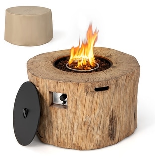 Costway 40'' Round Propane Gas Fire Pit Table Wood-Like Surface w ...