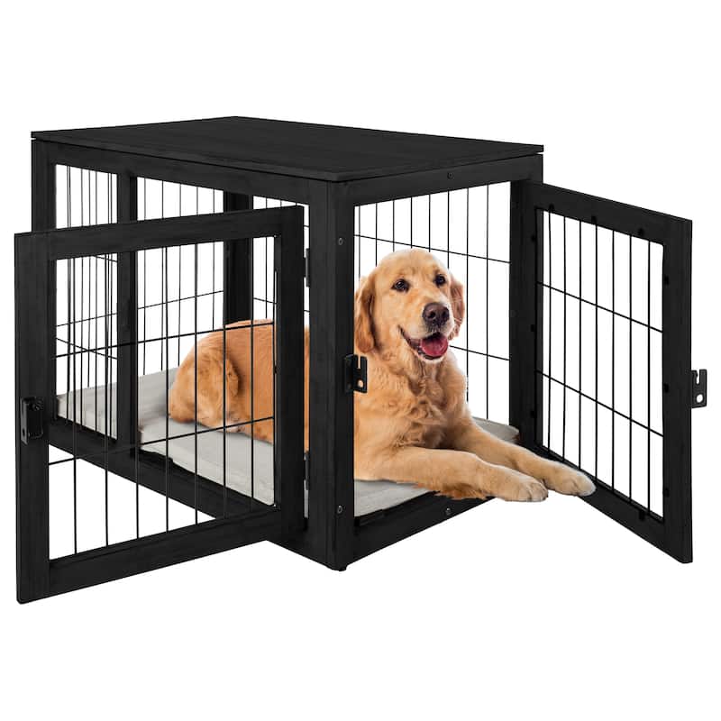 PETMAKER Furniture-Style Dog Crate with Double Doors and Cushion - Large - Black
