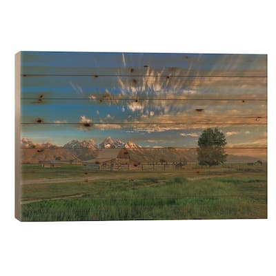 Golden Teton Morning Print On Wood by Bill Sherrell - Multi-Color