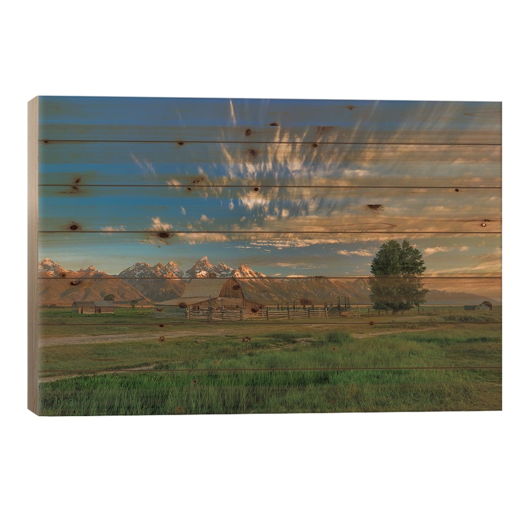 Golden Teton Morning Print On Wood by Bill Sherrell - Multi-Color