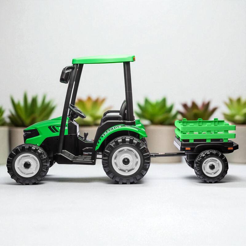 24V Kids Ride On Tractor with Trailer, Loader & Backhoe, Electric Pedal Digger Car Toy for Toddlers