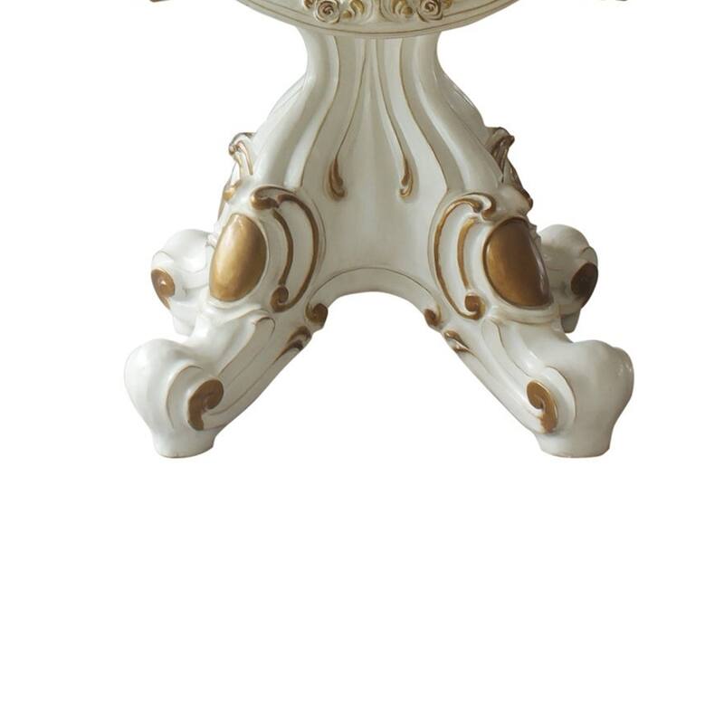 Wooden Top Dining Table With Pedestal Feet, Antique Pearl & Cherry Oak