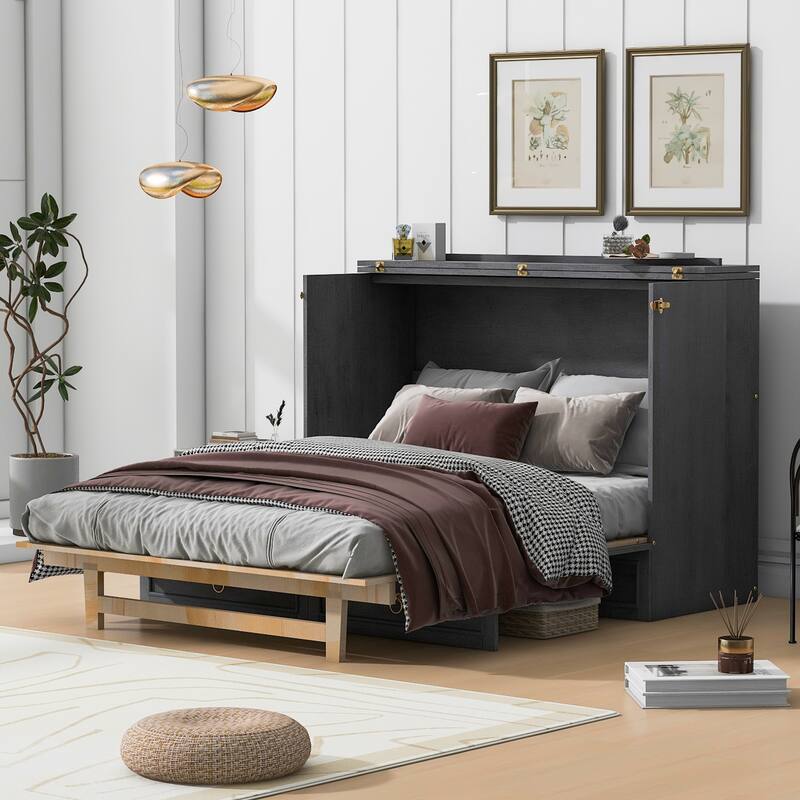 Full Size Wood Murphy Bed, Murphy Bed Chest with Drawers