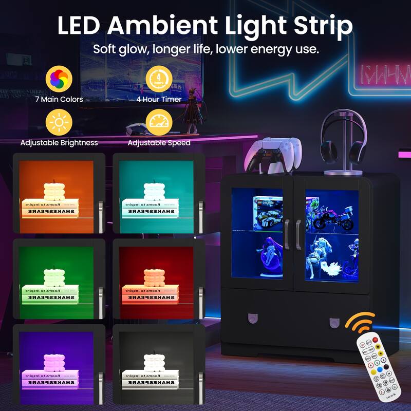 27'' Tall Display Cabinet with Acrylic Doors and LED Lights - N/A