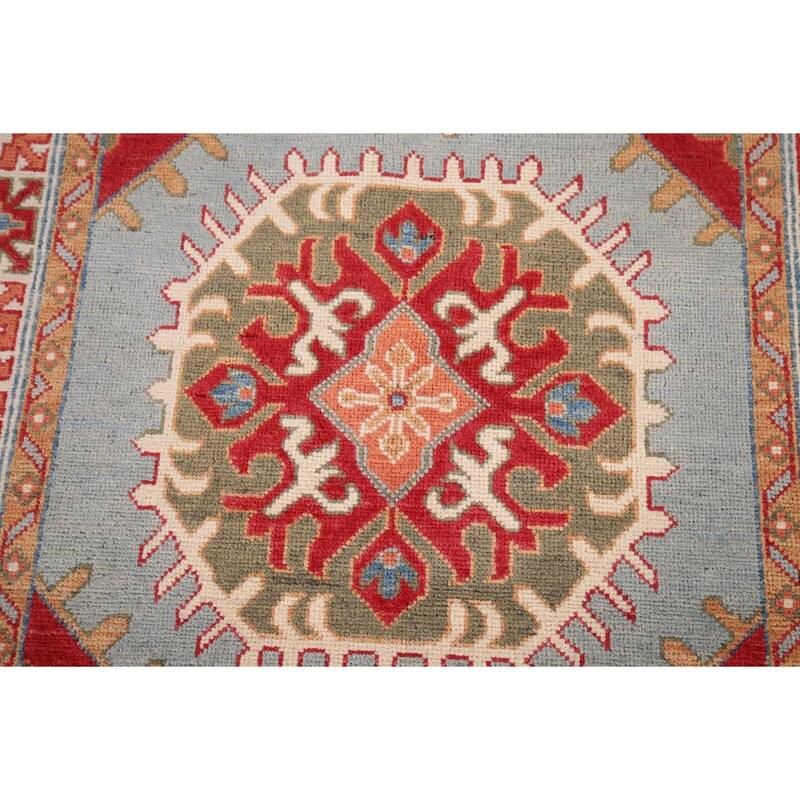 Kazak Accent Rug Hand-Knotted Geometric Wool Carpet - 3'4" x 4'11"