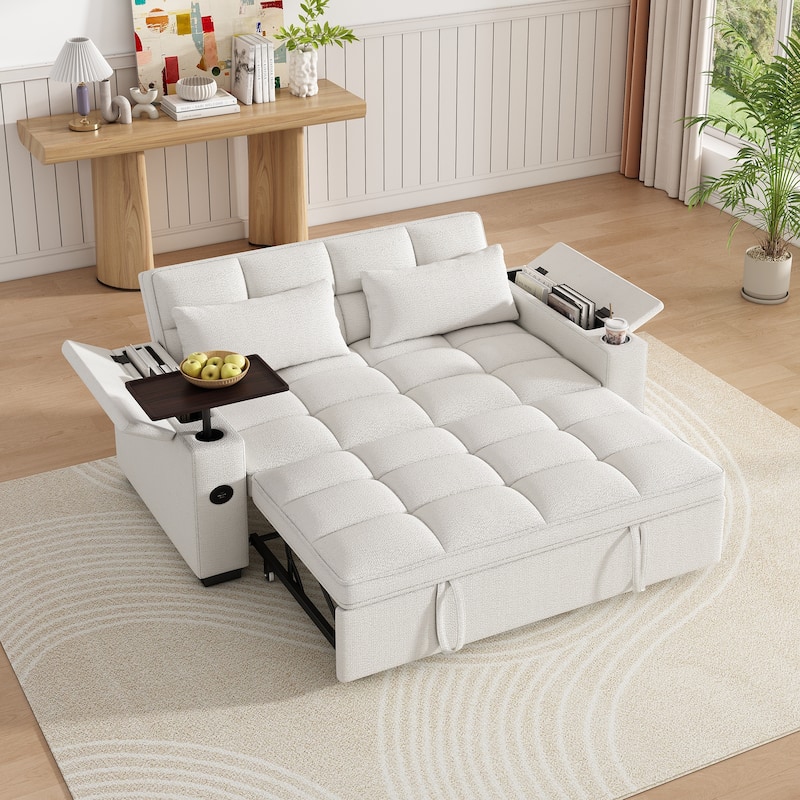 Rossetta Modern Style Chenille Fabric Folding Convertible Pullout Sofa Bed with 3 in 1 Functional Armrest