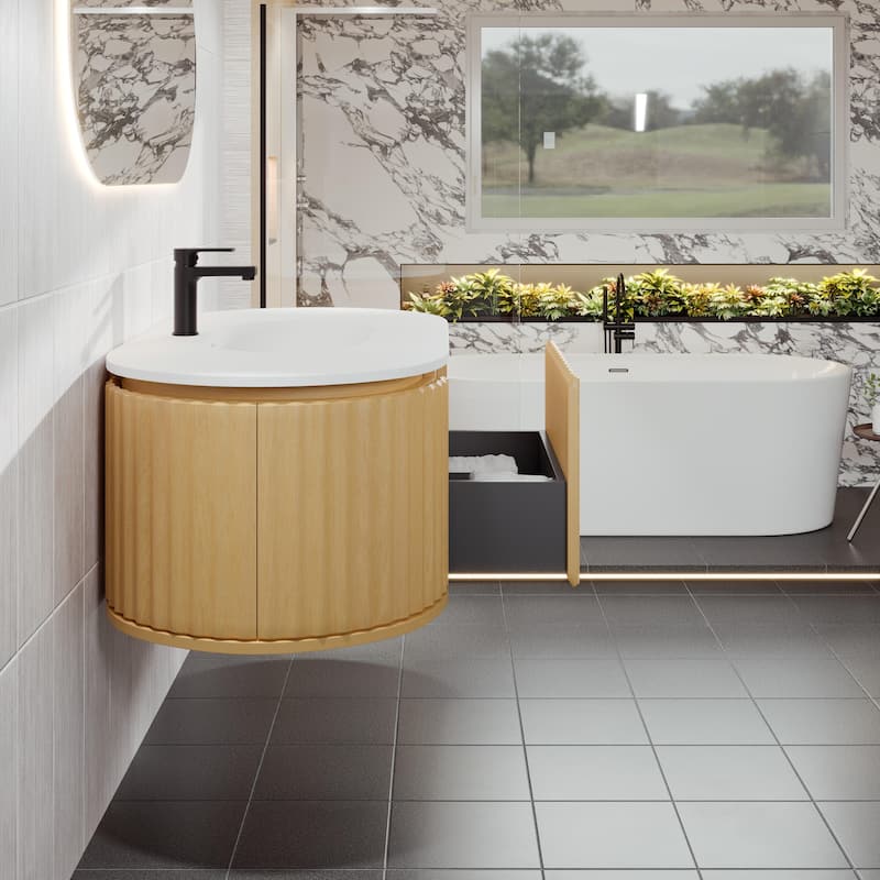 Eviva Haven 39"W Oak Wallmount Bath Vanity with Integrated Sink