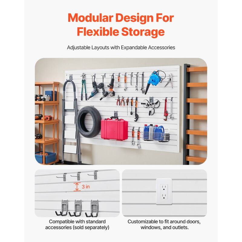 8 x 4 Feet Wall Paneling PVC Garage Slatwall with Accessories Suitable for Both Indoor and Outdoor Use