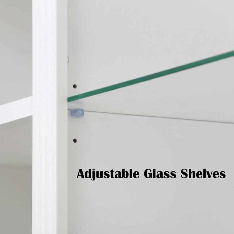 78.75" Farmhouse 4-Tier Display Bookcase with Dimmable LED Light, Glass Shelves & Storage Doors