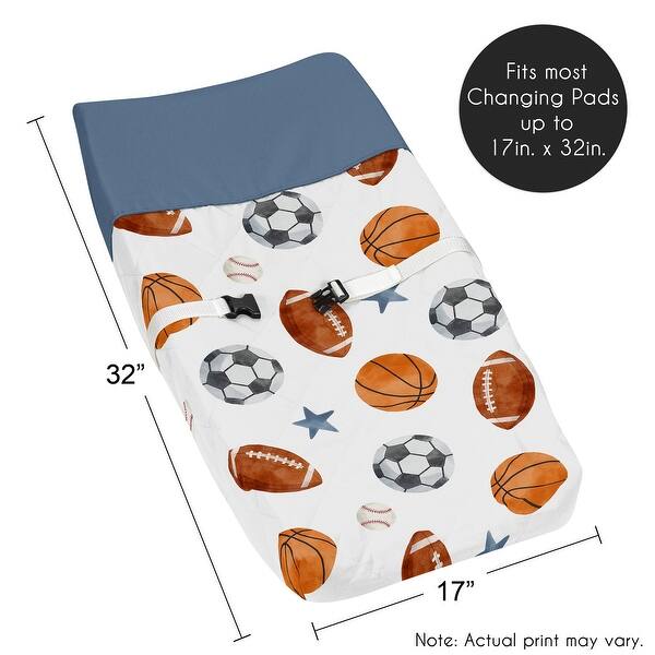 Sweet Jojo Designs Sports Theme Boy Changing Pad Cover Watercolor Vintage Sport Themed Soccer Balls Football Baseball Basketball